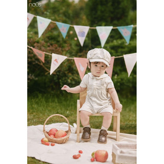 Bộ liền cộc màu ghi phối trắng đính nơ sz 6-9,9-12