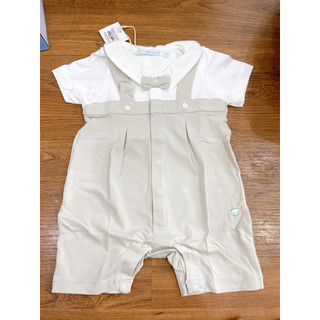 Bộ liền cộc màu ghi phối trắng đính nơ sz 6-9,9-12