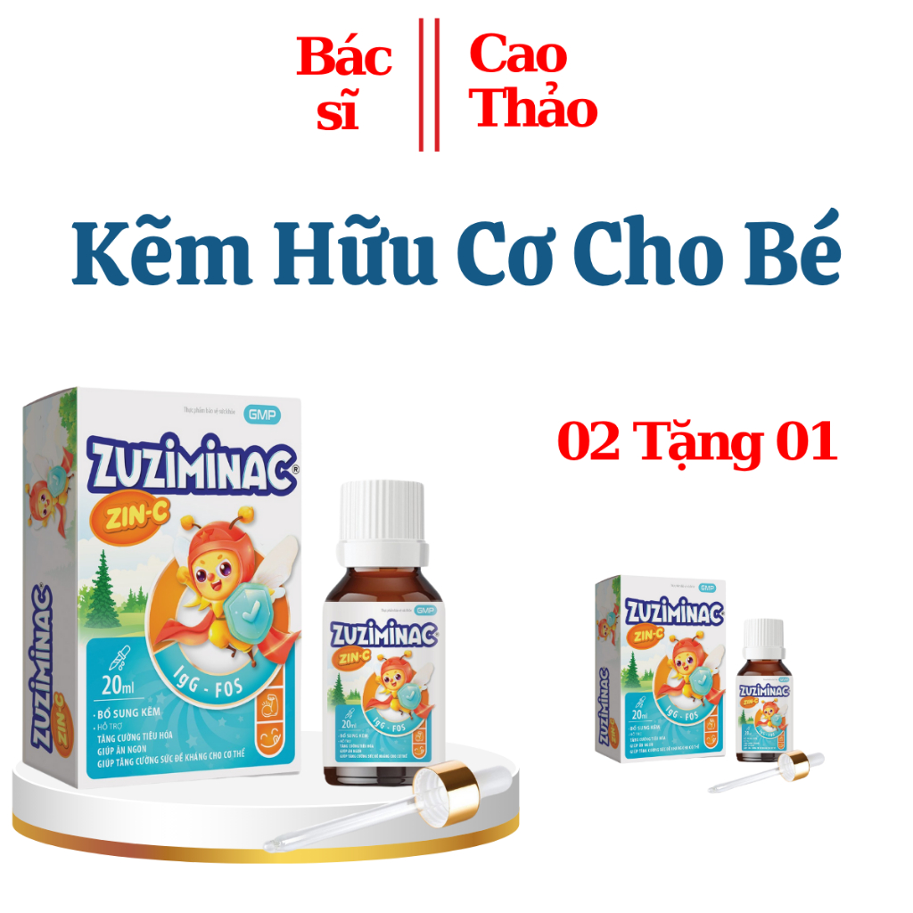 Zuziminac - Kẽm Nhỏ Giọt Vị Dưa Gang, Hỗ Trợ Tăng Đề Kháng Cho Bé Lọ 20ML
