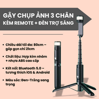 Gậy Tự Sướng Có Đèn Trợ Sáng M08S – Kèm Remote Bluetooth, Tripod Gọn Nhẹ Dễ Dàng Bỏ Túi Mang Đi Du Lịch Cực Tiện