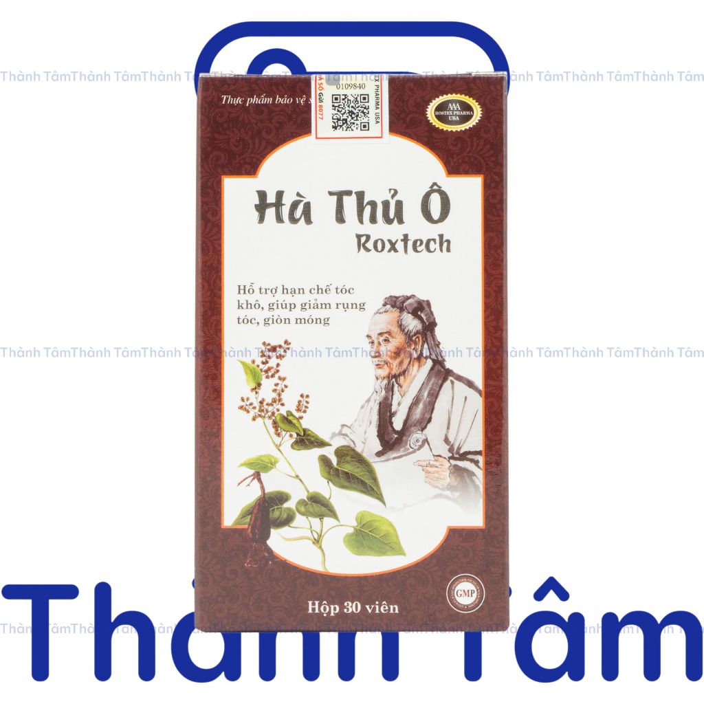 Viên uống đen tóc Hà Thủ Ô Roxtech bổ sung l cystine giảm rụng tóc, bạc tóc, giúp tóc chắc khỏe, đen bóng-  Hộp 30 viên