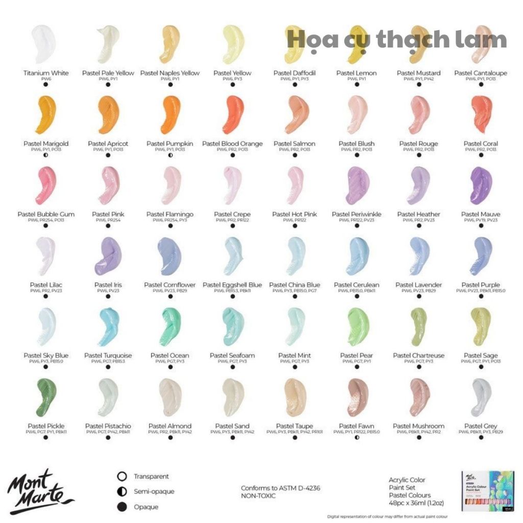 Set Màu Acrylic Pastel Mont Marte – Bộ 12/18 /24/36/48 MàuTông Màu Pastel Dễ Thương Họa Cụ Thạch Lam