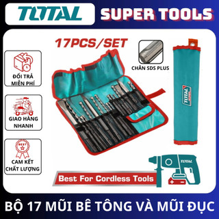 TOTAL Bộ 10 mũi khoan gài và mũi đục TACSD19101 /Bộ 17 mũi bê tông và mũi đục đầu gài SDS TACSD91701
