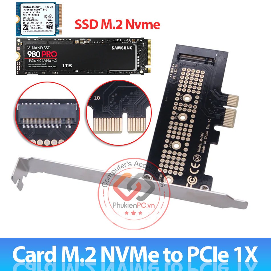 Card chuyển đổi ổ cứng SSD M2 PCIe NVMe sang PCIe 1X. Gắn ổ cứng M2 ...
