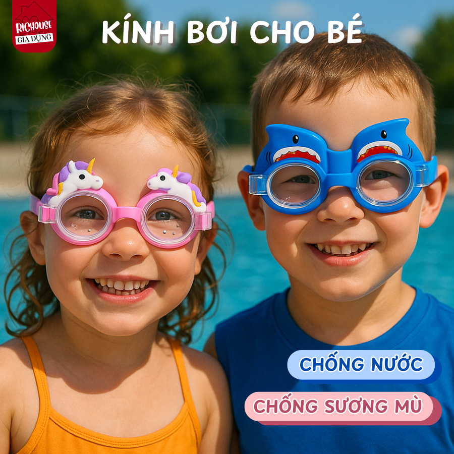Kính Bơi Trẻ Em Hoạt Hình, Kính Bơi Chống Nước Chống Sương Mờ Cho Bé Trai Bé Gái 2-8 Tuổi