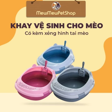 Khay vệ sinh cho mèo , thau đựng cát vệ sinh cho mèo có kèm xẻng hình tai mèo xinh xắn