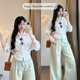 Áo Sơ Mi Dáng Rộng Tay Phồng Thắt Eo 247store Chất Mềm Mát, Mặc Đi Học Đi Chơi Chuẩn Xinh
