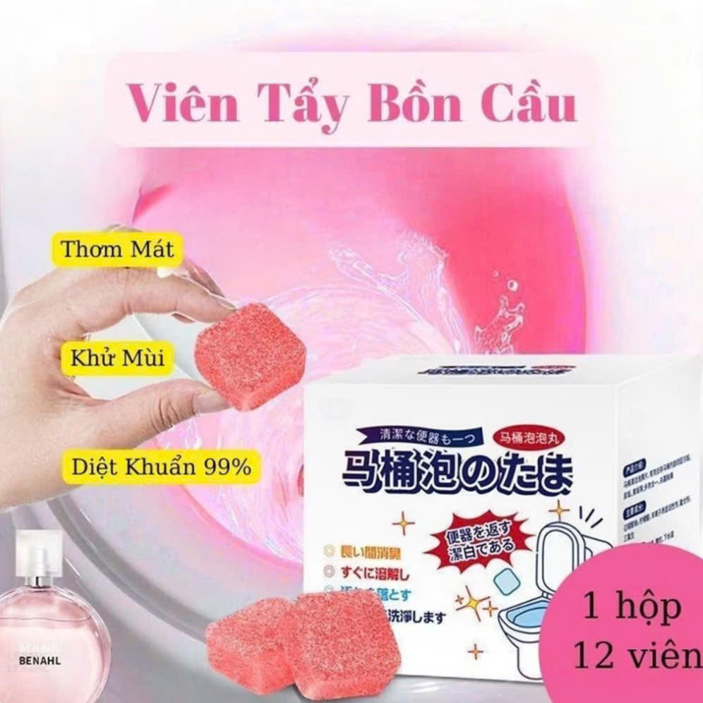 Viên Khử Khuẩn Bồn Cầu Hương Hoa Hồng,Viên Vệ Sinh Bồn Cầu Diệt Khuẩn 99% - HỘP 12 VIÊN THẢ BỒN CẦU TẨY RỬA