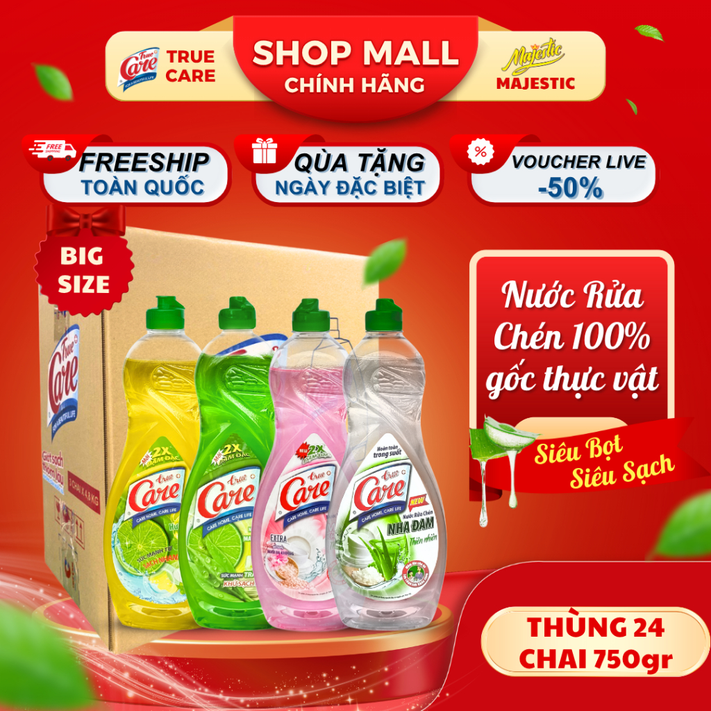 Thùng Nước Rửa Chén Thiên Nhiên True Care  (24chai x 750gr)