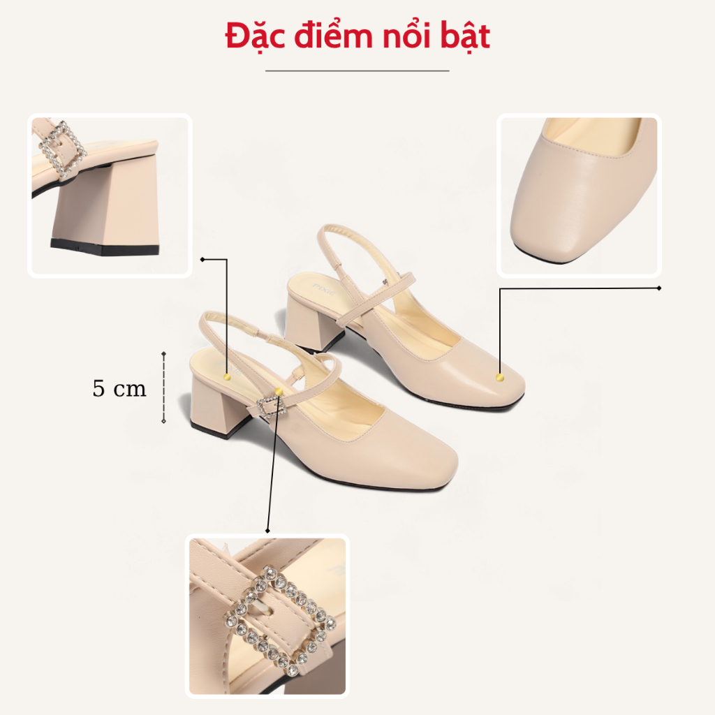 Giày Cao Gót Nữ 5cm SlingBack Phối Khóa Đính Đá Pixie E231