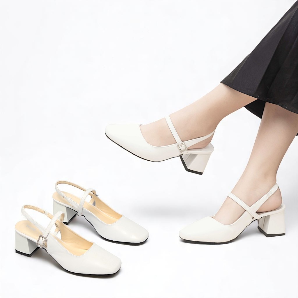Giày Cao Gót Nữ 5cm SlingBack Phối Khóa Đính Đá Pixie E231