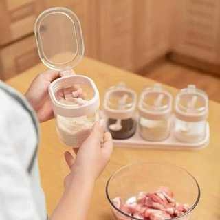Hộp gia vị nhà bếp nhựa trong suốt,sét 3 lọ đựng gia vị kèm thìa