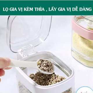 Hộp gia vị nhà bếp nhựa trong suốt,sét 3 lọ đựng gia vị kèm thìa