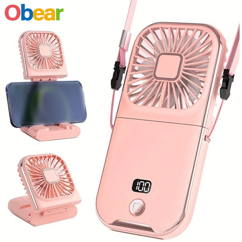 Quạt Mini Cầm Tay, Đeo Cổ. Để Bàn Văn Phòng. Gấp Gọn Đi Du Lịch Tiện Lợi - Pin 8 Tiếng, Tặng Dây Đeo