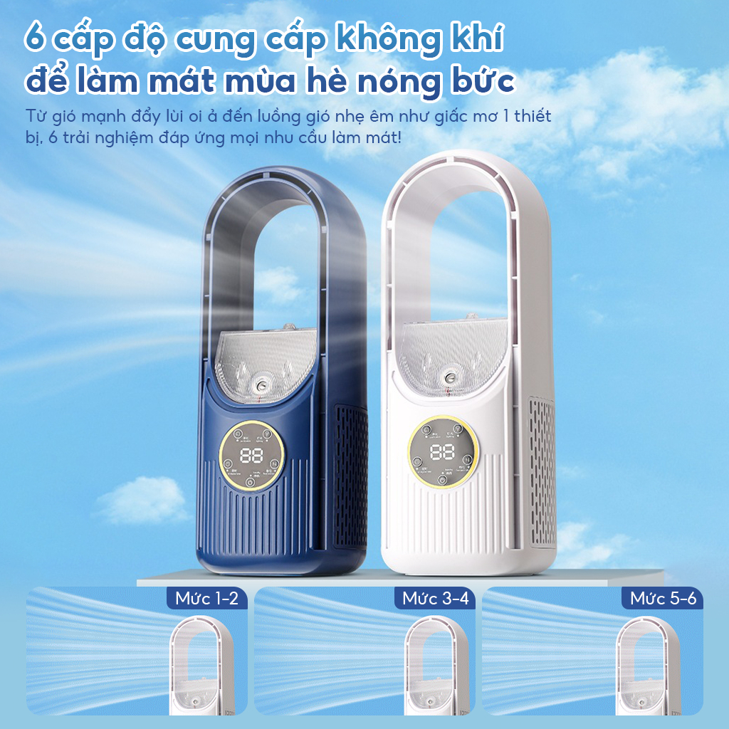 Quạt điều hòa phun sương quạt không cánh, Quạt hơi nước 6 cấp độ tính năng hẹn giờ Với Mosquito Repellent tấm