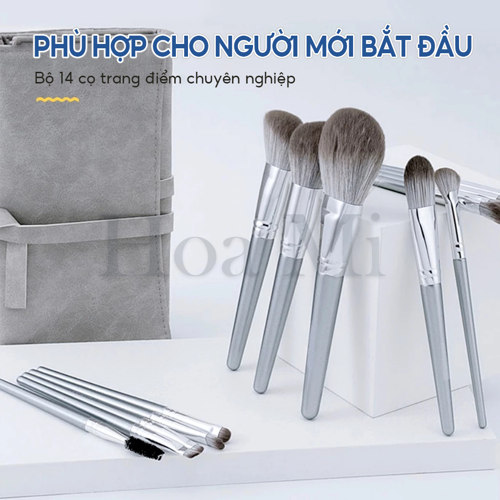 Bộ 14 Cọ Trang Điểm Chuyên Nghiệp Lông Mềm Cho Người Mới | Đa Năng Phấn Phủ/Blush/Phấn Mắt+Tặng Cọ Mi | Hỗ Trợ Dropship