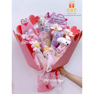 Bó hoa phối cùng đồ dùng học tập, quà tặng sinh nhật bé gái , bó hoa hồng , gấu móc khoá , quà tặng độc lạ
