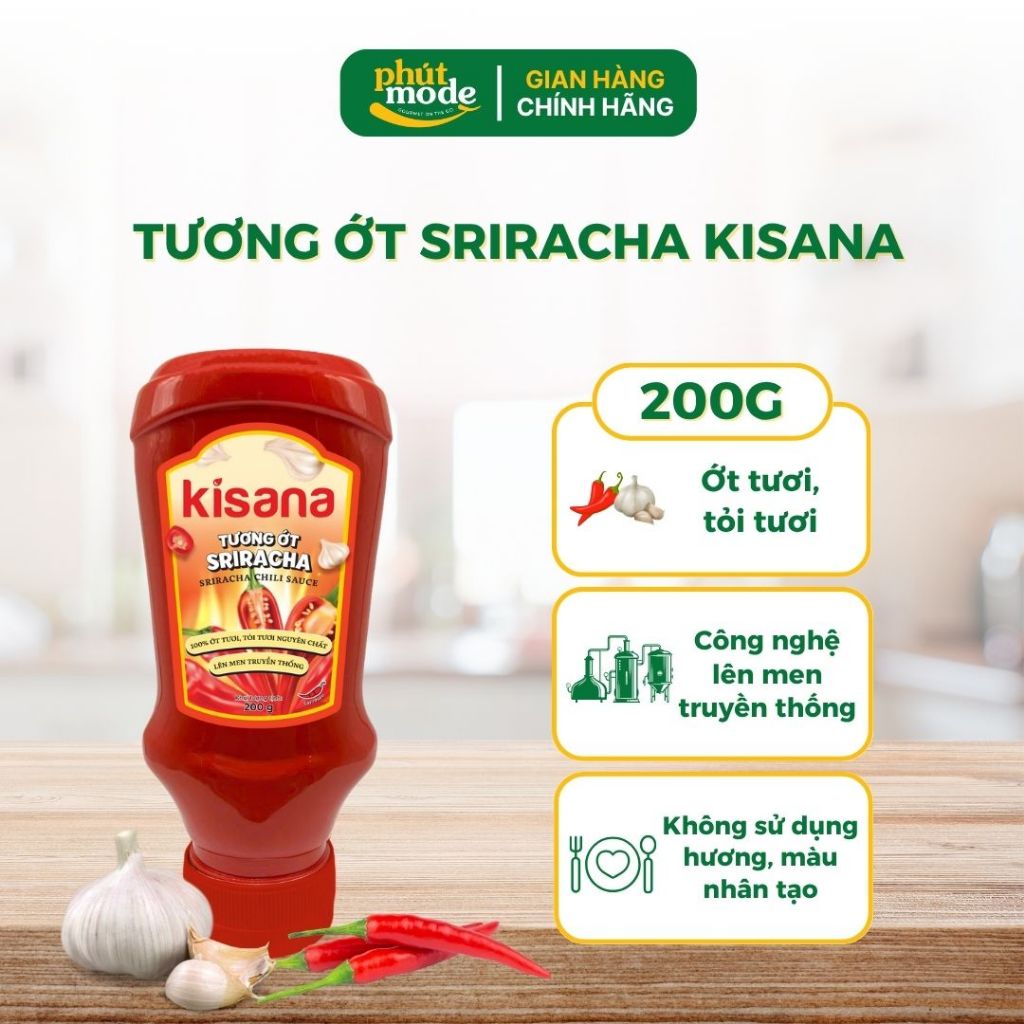 Tương ớt Sriracha Kinasa 200g nhỏ gọn, tiện lợi - 100% ớt tươi, tỏi tươi nguyên chất