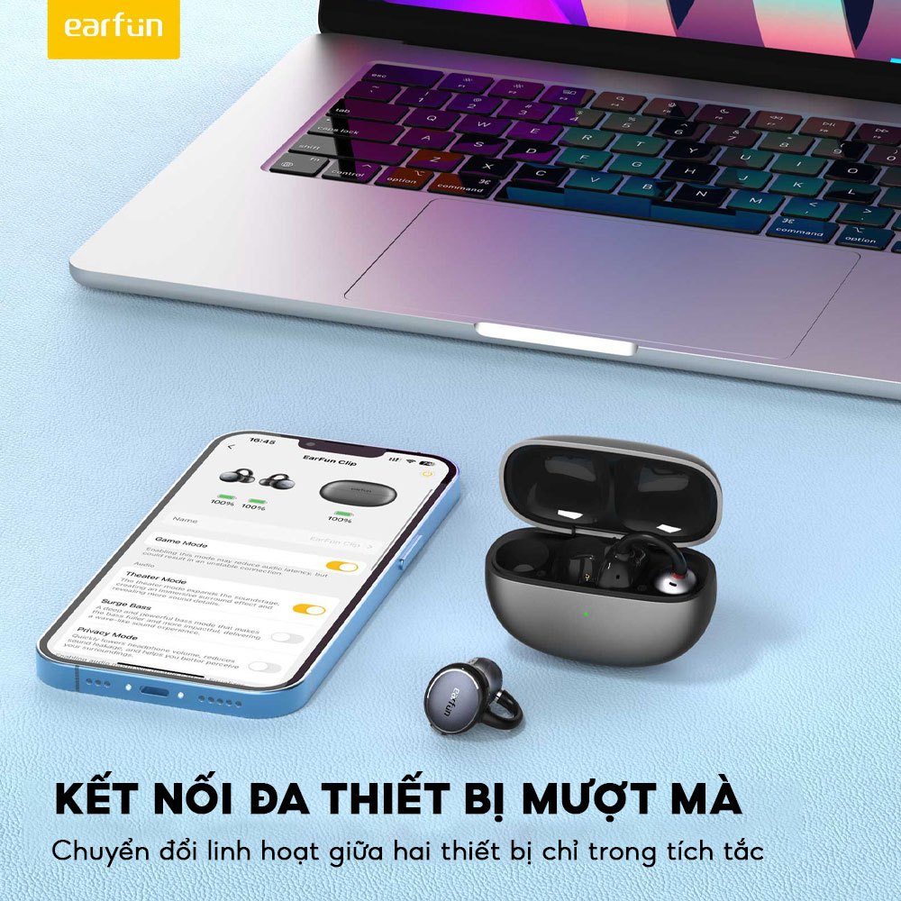 Tai Nghe Bluetooth Earfun Clip Thiết Kế Mở Open-Ear Kẹp Vành Tai Bluetooth 6.0 Hi-Res LDAC Pin 40H | BigBuy360 - bigbuy360.vn