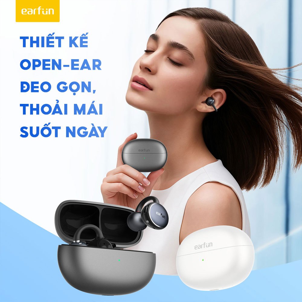 Tai Nghe Bluetooth Earfun Clip Thiết Kế Mở Open-Ear Kẹp Vành Tai Bluetooth 6.0 Hi-Res LDAC Pin 40H | BigBuy360 - bigbuy360.vn