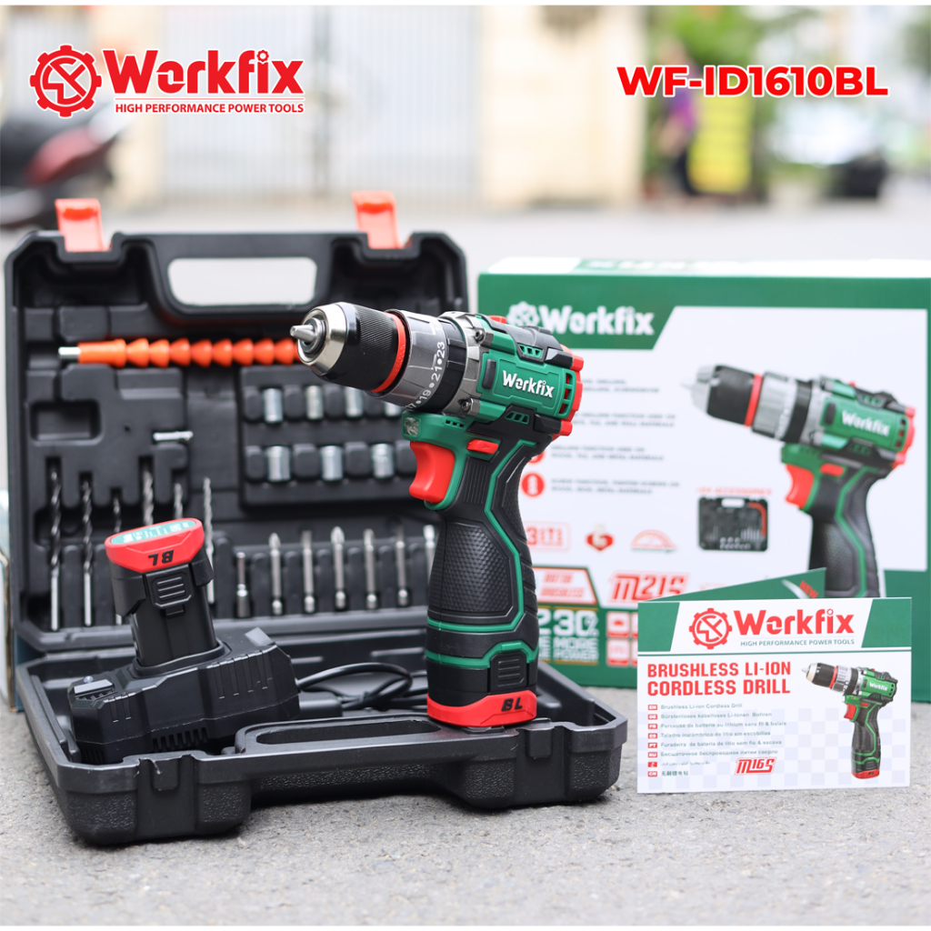 [Kèm Phụ Kiện] Máy Khoan Pin Workfix WF-ID1610BL - Bộ 2 Pin - 3 Chức Năng - Motor Không Chổi Than