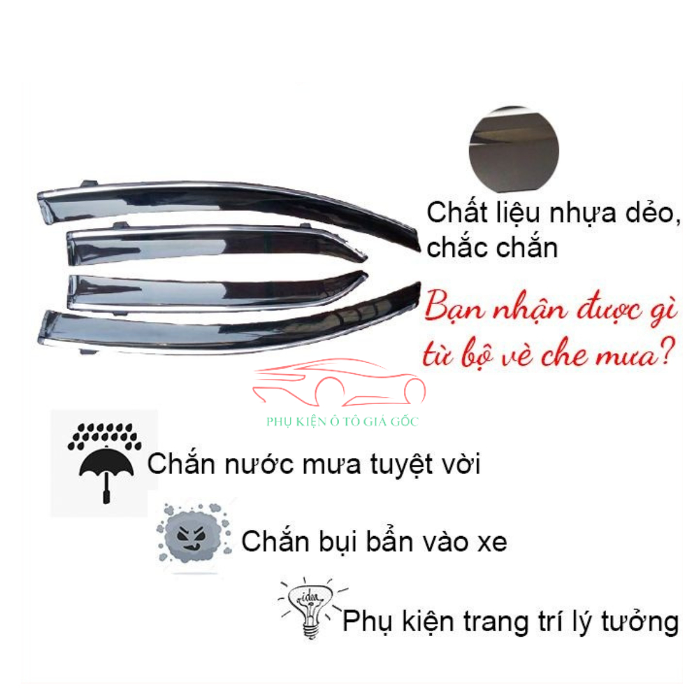 Vè che mưa xe Toyota Vios 2008 - 2013 chỉ mạ crom cao cấp, vừa khít 4 cánh cửa