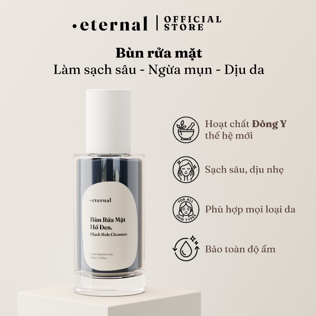 Bùn Rửa Mặt Hố Đen Eternal 100g – Sạch Sâu, Dịu Nhẹ, Chiết Xuất Bồ Hòn & Than Hoạt Tính