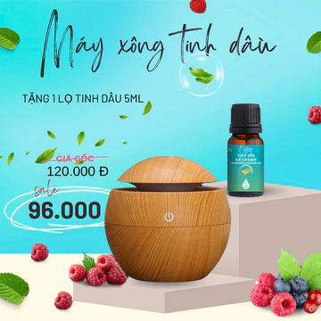 COMBO Máy Khuếch Tán Tinh Dầu Mini Làm Thơm Phòng Máy Xông Tinh Dầu Đa Chức Năng 130ml Vân Gỗ + Kèm 1 lọ tinh dầu 5ml