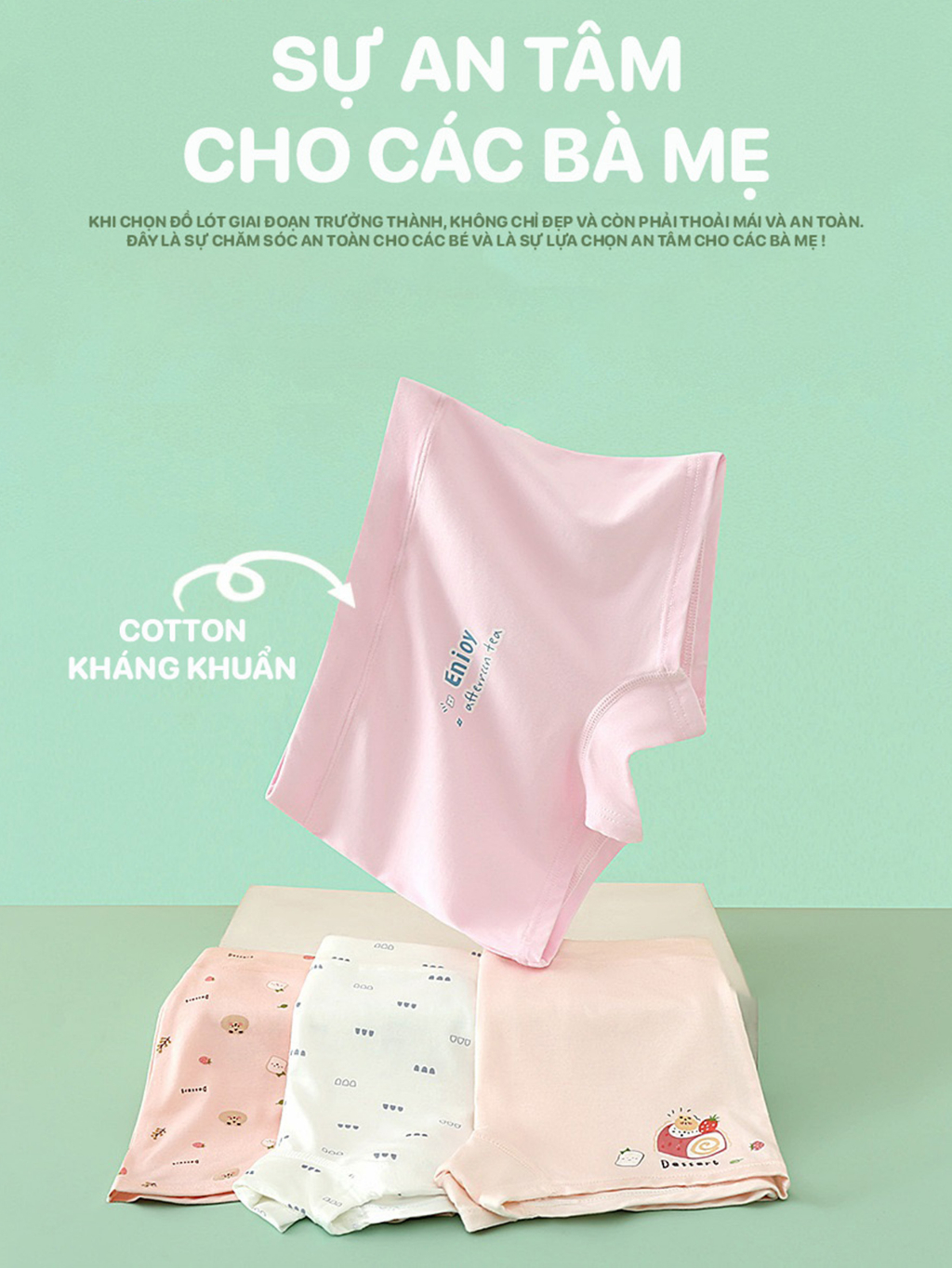Quần Lót Đùi Bé Gái BETOP, Quần Chip Trẻ Em Gái Chất Cotton Kháng Khuẩn 7A Mềm Mịn, Thoáng Khí Cho Bé 8-48kg NT743