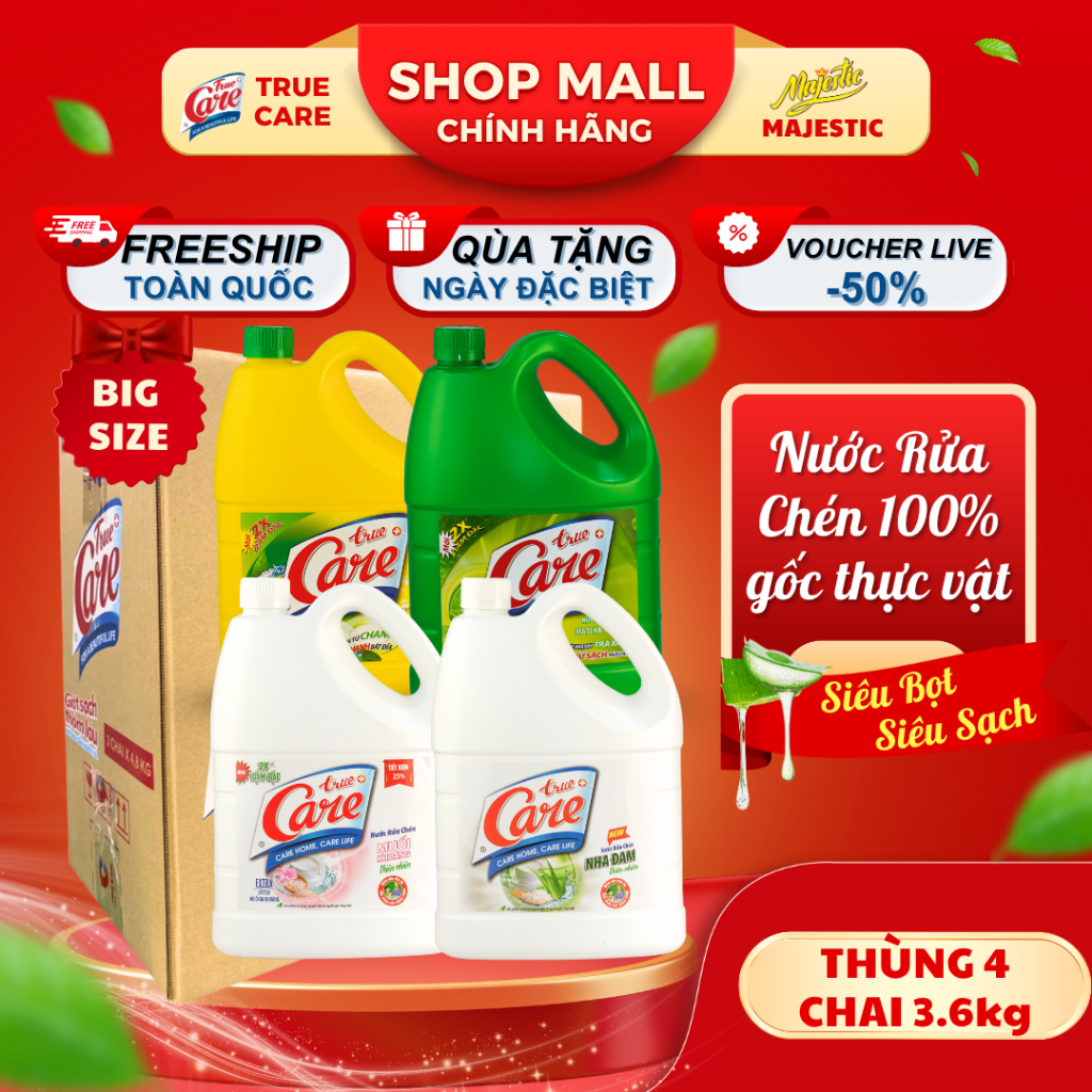 Thùng Nước Rửa Chén Thiên Nhiên True Care (4chai x 3.6kg)