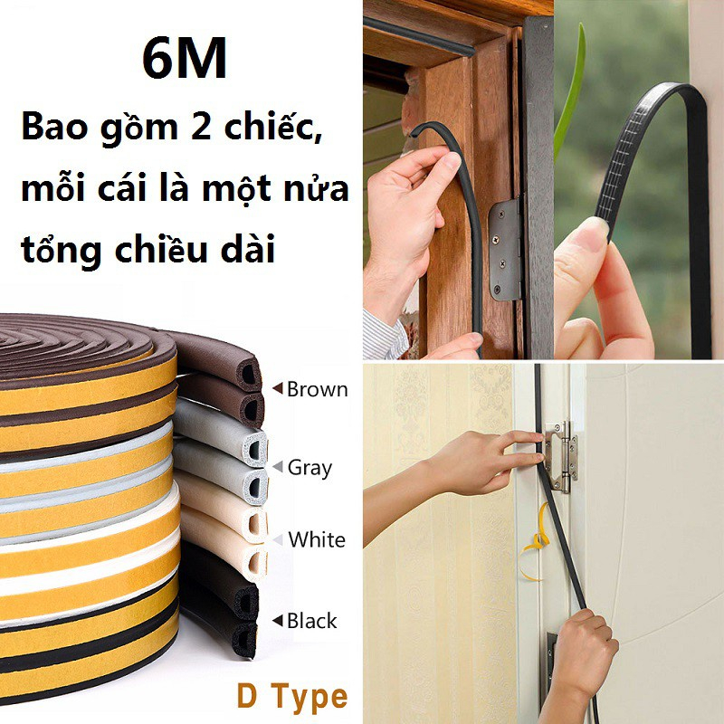 6 Mét Ron Chặn Khe Cửa, Miếng Nẹp Khung Cửa Chống Gió Lùa Cách Âm, Chống Va Đập