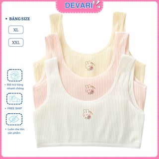 COMBO 3 Áo lót học sinh dây bản to không đệm mút hai lớp chống lộ họa tiết thỏ cute DEVARI B8574