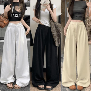 Quần Kaki Xếp Ly Nữ Suông Ống Rộng Lưng Cao Cạp Chun Quần Jean Kaki Khóa Kéo Ôm Eo Cực Tôn Dáng