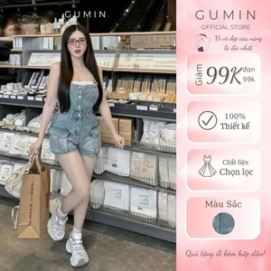 Set yếm jean đùi GUMIN thiết kế dáng ngắn túi hộp trẻ trung cá tính, yếm bò phong cách cá tính và hiện đại