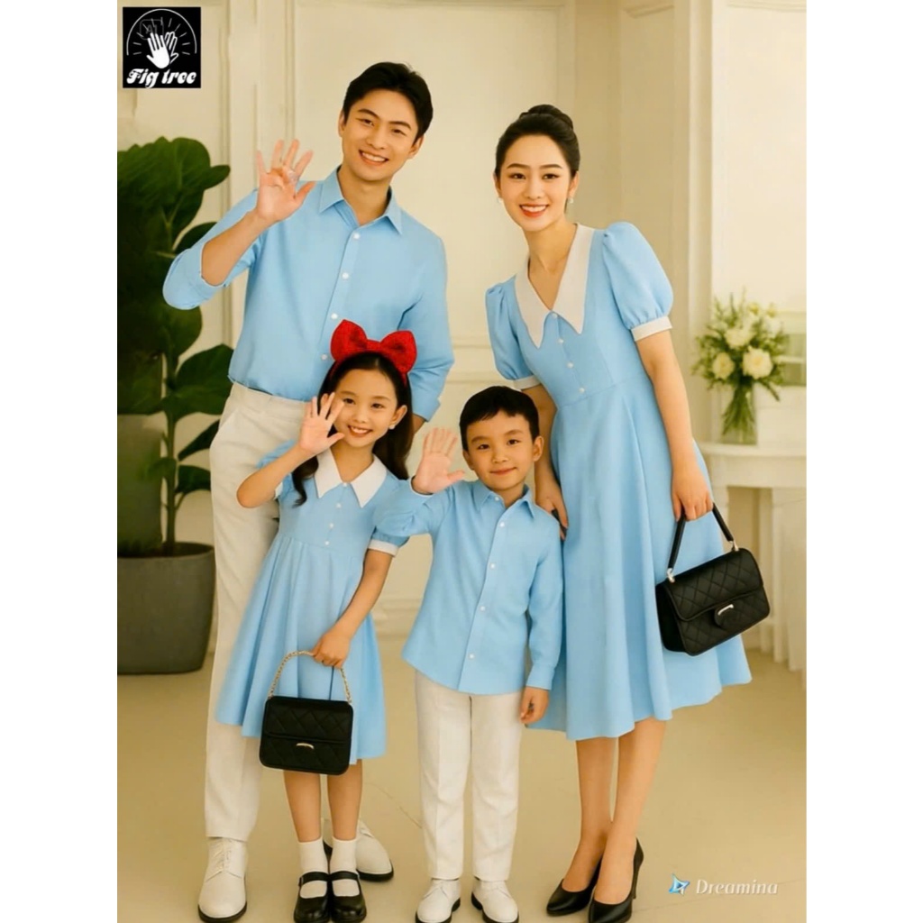 Set Sơ Mi Váy Gia Đình Fig Tree Màu Xanh Nhạt Phối Chụp Hình, Đi Tiệc Siêu Sang ( hàng thiết kế)