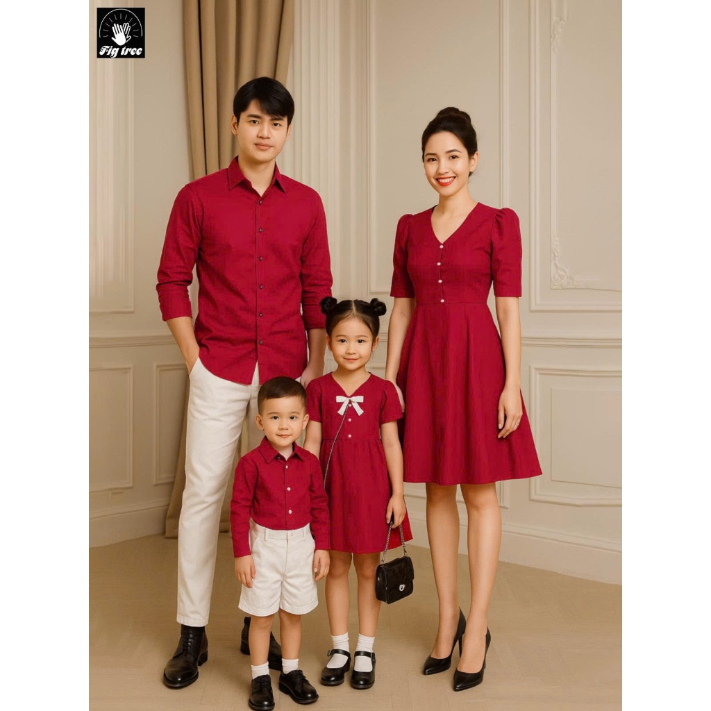 Đồng Phục Gia Đình Fig Tree Màu Đỏ Đô Đúng Chuẩn Đi Tiệc, Chụp Hình, đón Noel - đón Tết Siêu Sang