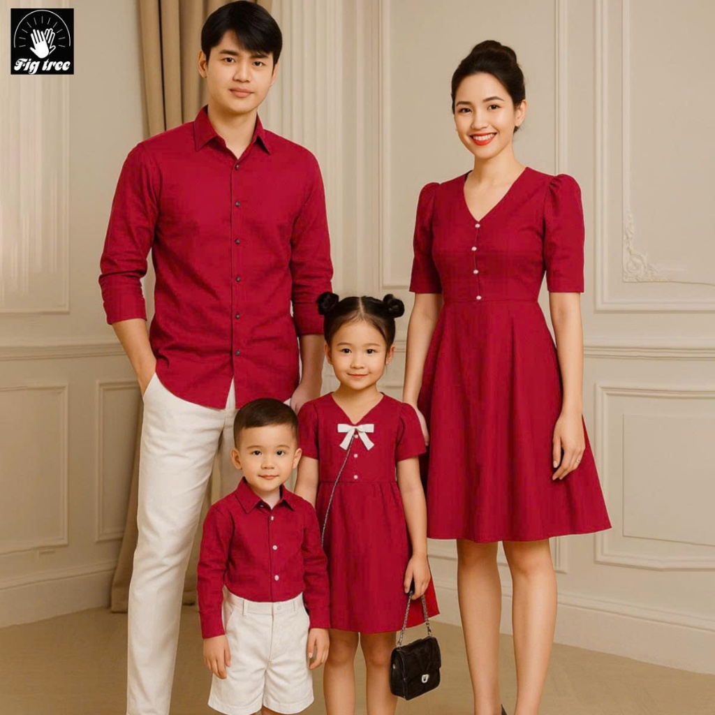 Đồng Phục Gia Đình Fig Tree Màu Đỏ Đô Đúng Chuẩn Đi Tiệc, Chụp Hình, đón Noel - đón Tết Siêu Sang