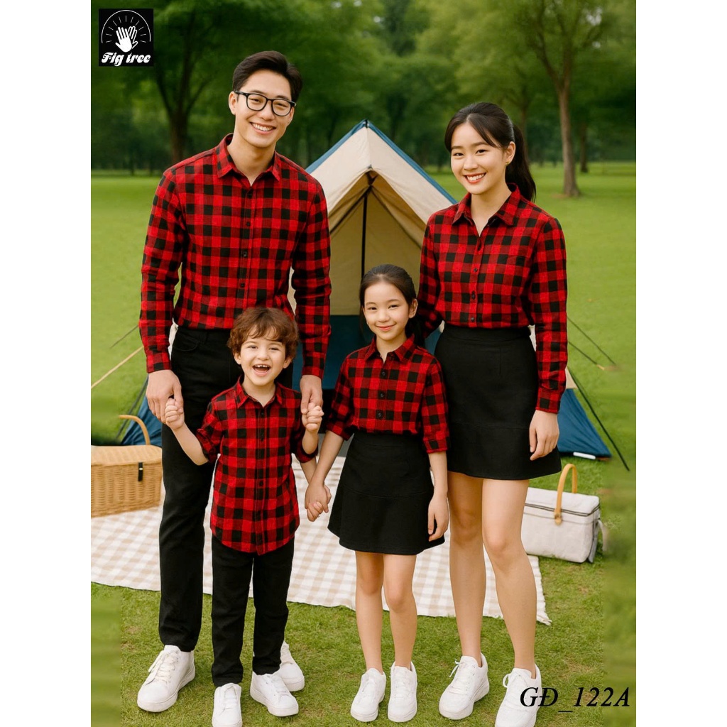 Áo Sơ Mi Gia Đình Fig Tree Sọc Caro Đỏ Chất Nỉ, Đi Tiệc, Chụp Hình Siêu Sang (MS 122A)