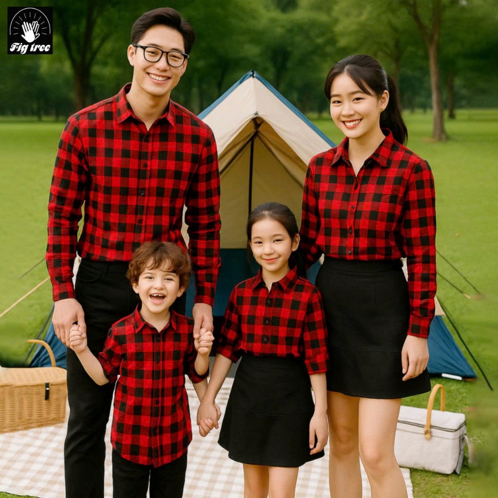 Áo Sơ Mi Gia Đình Fig Tree Sọc Caro Đỏ Chất Nỉ, Đi Tiệc, Chụp Hình Siêu Sang (MS 122A)