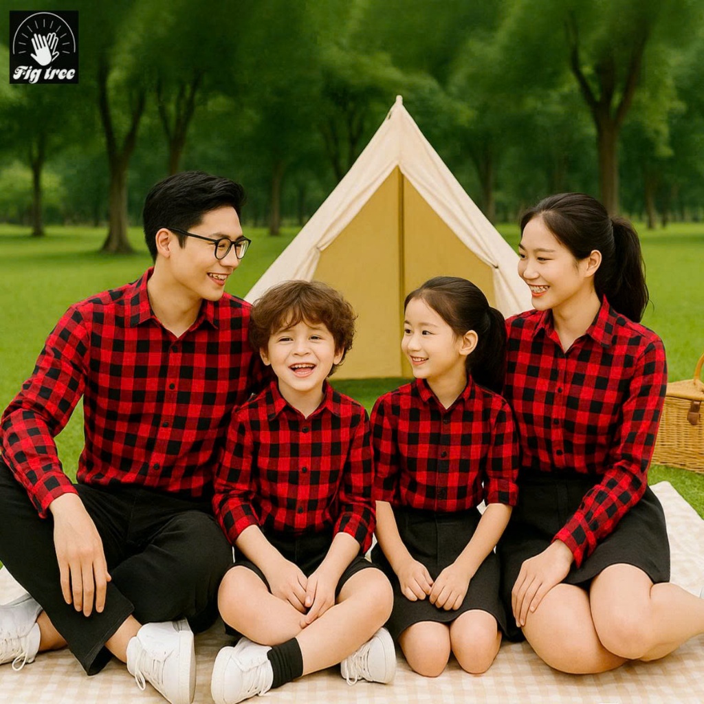 Áo Sơ Mi Gia Đình Fig Tree Sọc Caro Đỏ Chất Nỉ, Đi Tiệc, Chụp Hình Siêu Sang (MS 122A)
