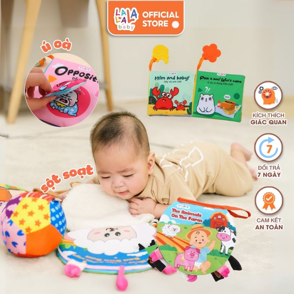 Sách vải cho bé đồ chơi cho trẻ Lalala baby sơ sinh đồ chơi vải Animals on the farm đồ chơi vải đa tương tác