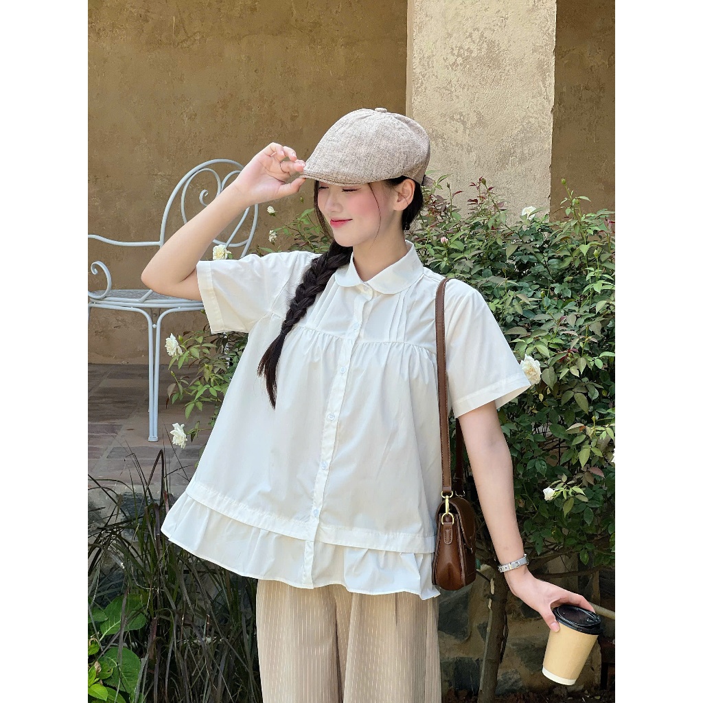 Áo sơ mi babydoll chất vải thô nến Miha Studio