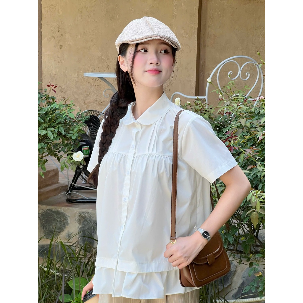 Áo sơ mi babydoll chất vải thô nến Miha Studio