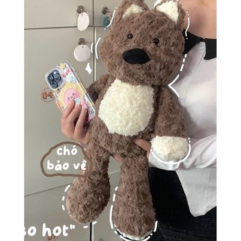 Gấu Thú Bông Puppy Cún Chó Trắng Tai Hồng Nâu Tai Trắng Chó Cảnh Sát Cứu Hộ Lông Xù Siêu Mềm Mịn Siêu Dễ Thương