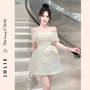 Đầm Trễ Vai Dáng Xòe Phối Nơ Lớn Sang Trọng