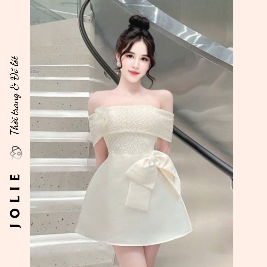 Đầm Trễ Vai Dáng Xòe Phối Nơ Lớn Sang Trọng