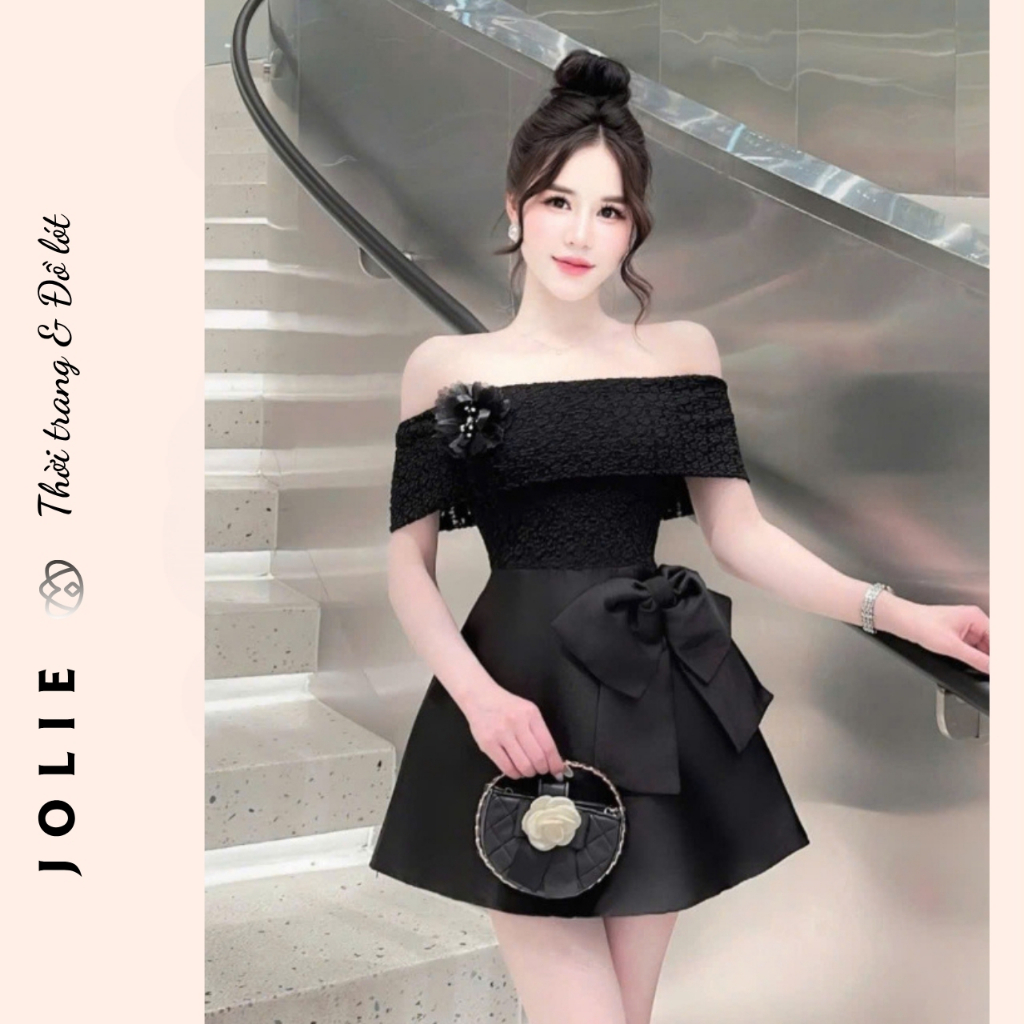 Đầm Trễ Vai Dáng Xòe Phối Nơ Lớn Sang Trọng