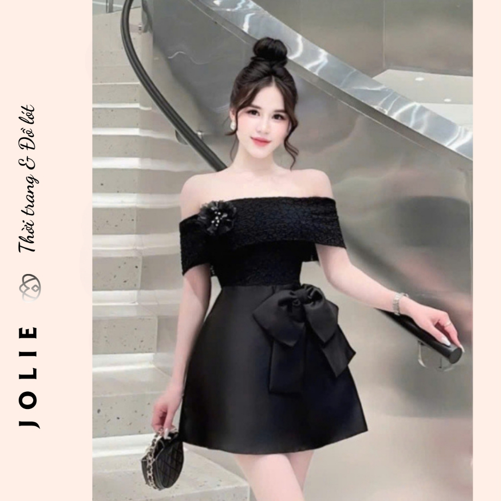 Đầm Trễ Vai Dáng Xòe Phối Nơ Lớn Sang Trọng