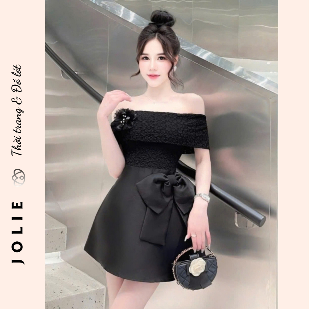 Đầm Trễ Vai Dáng Xòe Phối Nơ Lớn Sang Trọng