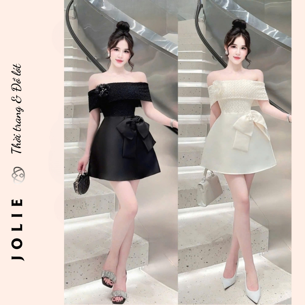 Đầm Trễ Vai Dáng Xòe Phối Nơ Lớn Sang Trọng